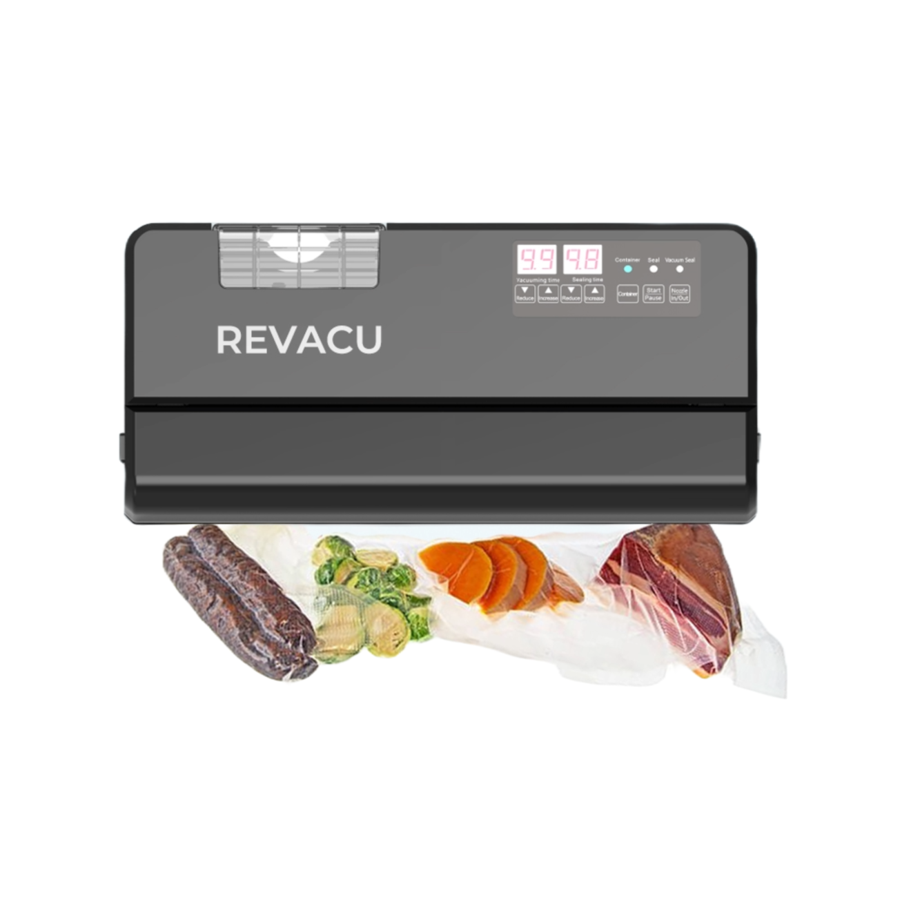 MEAT! Chamber Vacuum Sealer with 12 Sealing Bar, Adjustable Seal Time,  Vacuum Gauge, and Vacuum Bag Sampler Pack for Preserving Meat and Vegetables