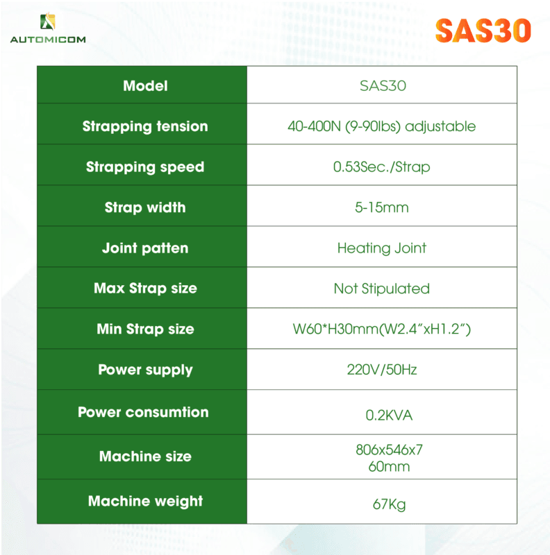 Semi Auto strapping machine SPECIFICATION TABLE
