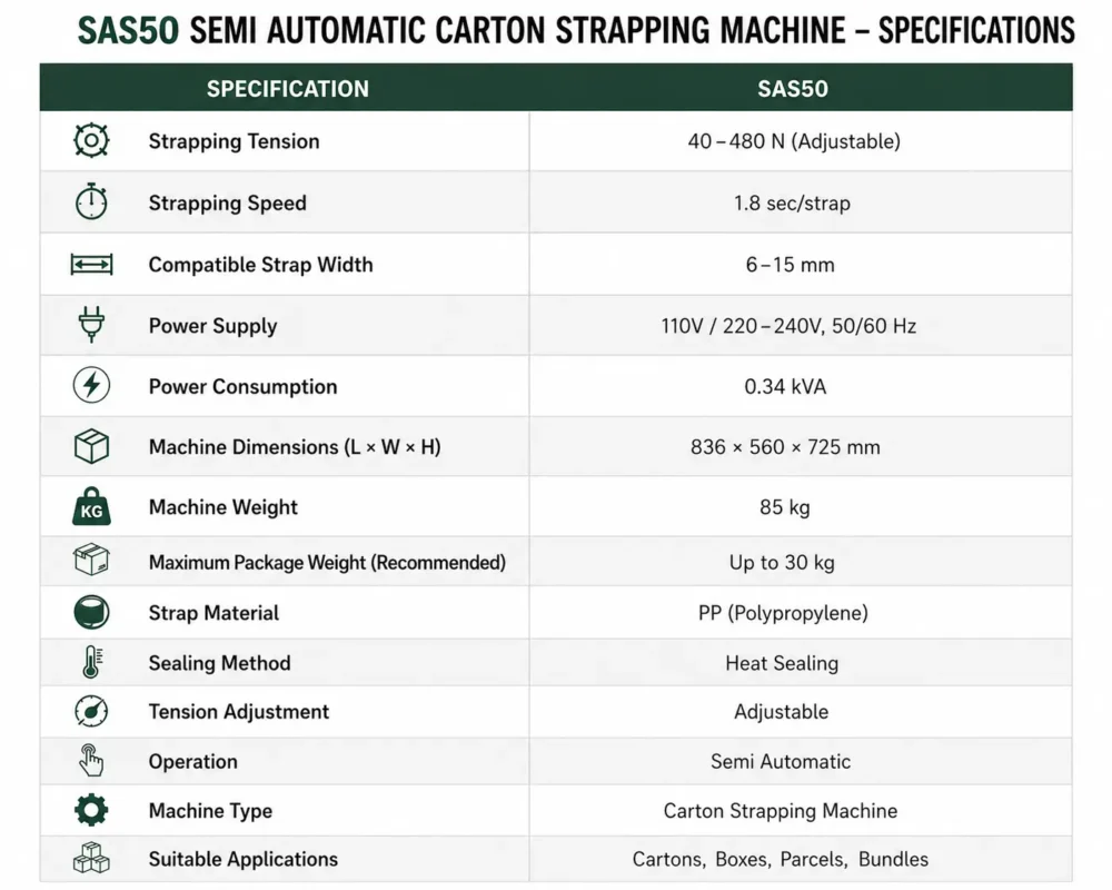 SAS50 spec table SAS50 spec table