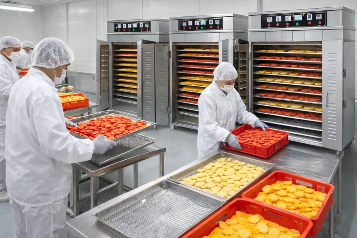 Dehydrating fruits in factory